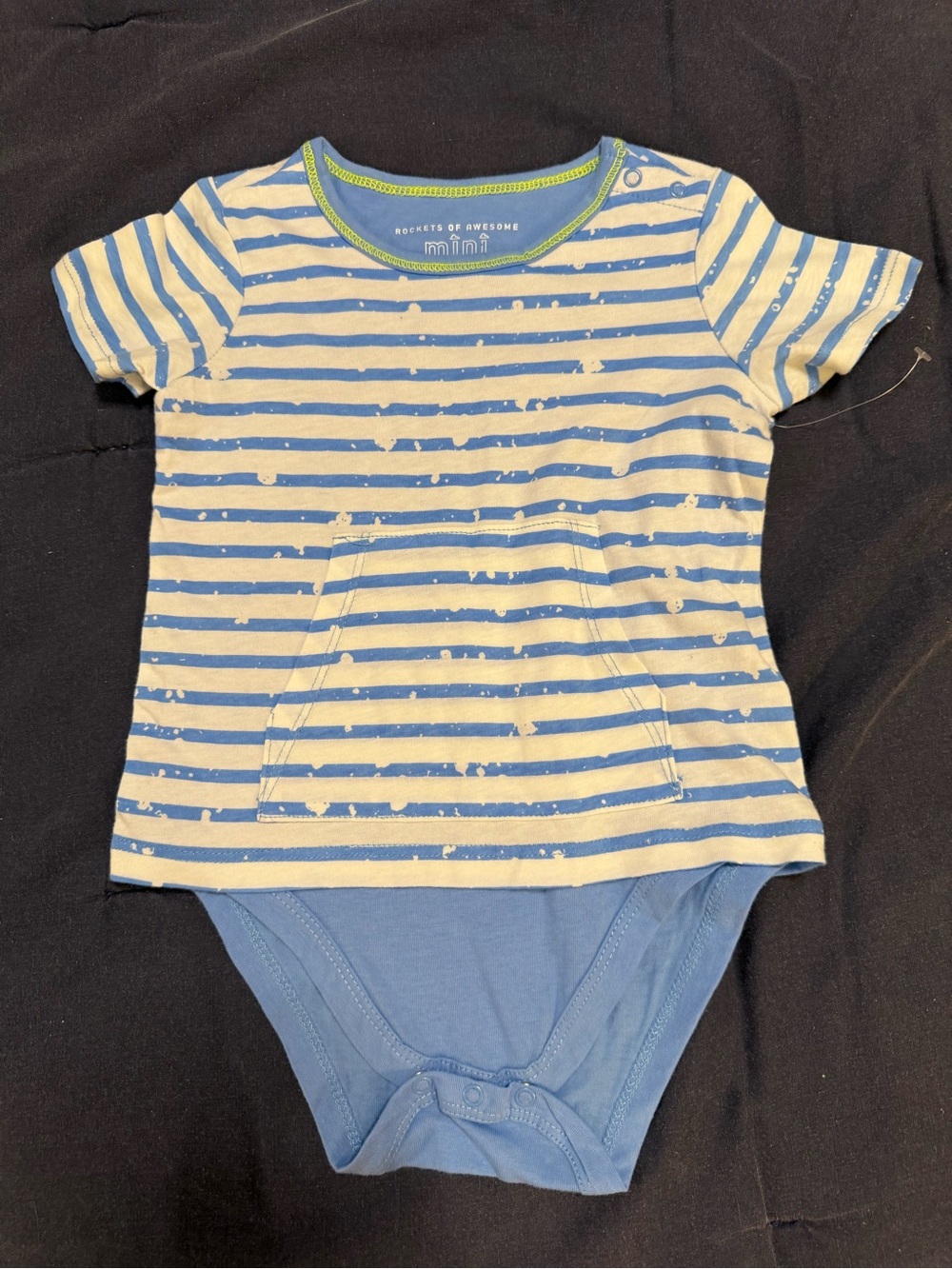 Rockets of Awesome Mini Baby Bodysuit - Blue with Cream Print